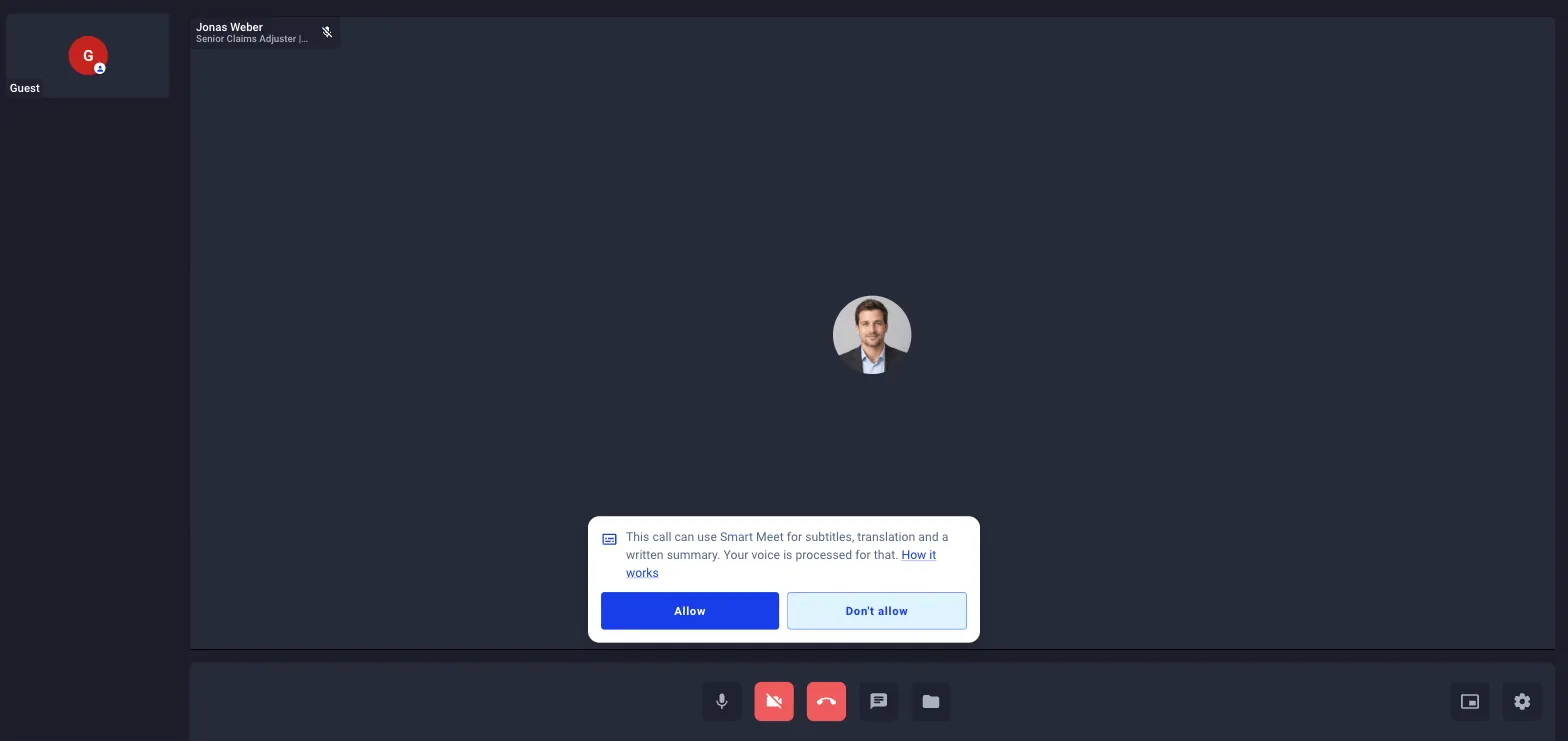 The consent question shown to a guest before their voice is used, with Allow and Don't allow buttons